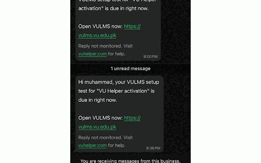 VU Helper :: WhatsApp reminders before every Virtual University quiz, assignment, and GDB. Free, runs in the cloud, no laptop needed.
