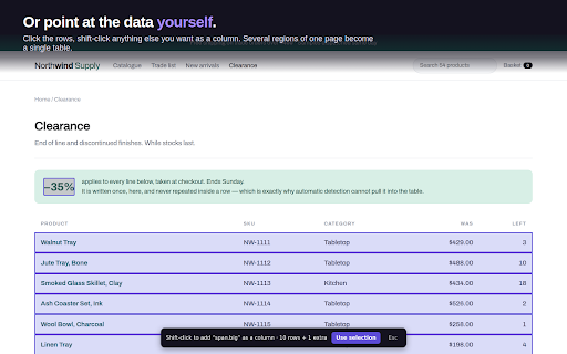 Magic Scraper :: Extract data from any web page into CSV or XLSX. Auto-detects tables and lists, crawls pagination and infinite scroll.