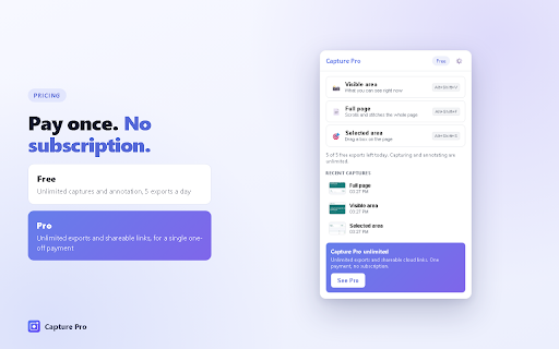 Capture Pro - Full Page Screenshot, Annotate & Share :: Full page screenshot & screen capture. Annotate with arrows, text, blur. Copy a share link, no account. Pay once, no subscription.