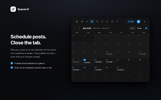 SpacerrX: X & Twitter Unfollowers, AI Replies, Post Scheduler, Trends :: See who doesn't follow you back on X (Twitter). Free. AI replies in your voice, trends, creator analysis, scheduler, autopilot.