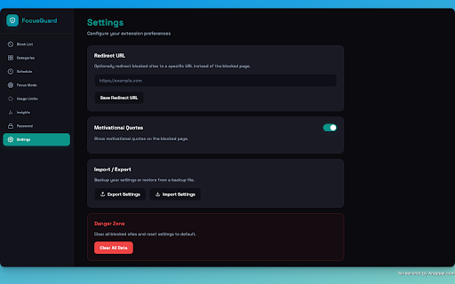 FocusGuard - Site Blocker :: Block distracting websites, boost productivity with schedules, focus mode, usage limits, and insights.