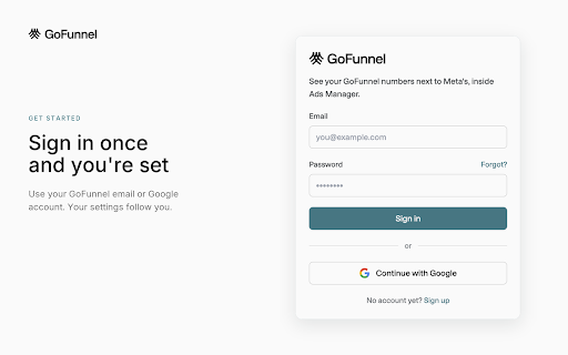 GoFunnel :: Overlay your GoFunnel tracked metrics directly inside Meta Ads Manager.