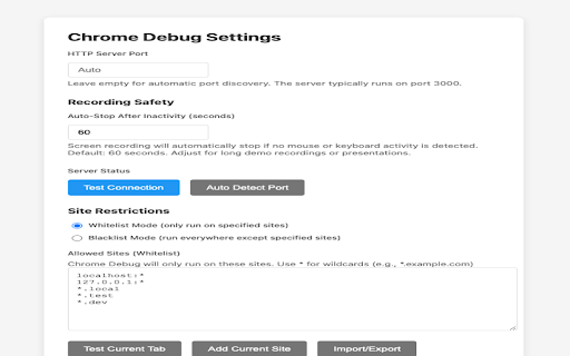 ChromeDebug MCP Assistant :: Record what your browser did - frames, clicks and console logs - for your AI assistant via MCP. 25 free recordings, optional PRO.