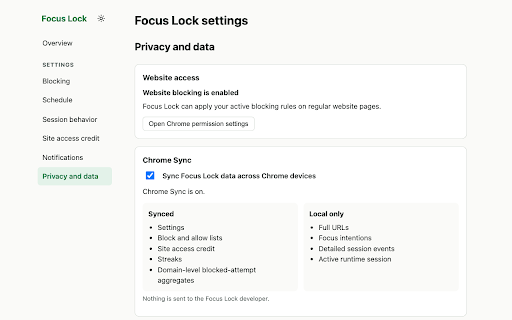 Focus Lock :: Focus sessions that lock distracting sites, with earned site access credit.