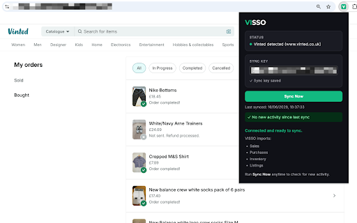 VISSO – Vinted Sync :: Sync your Vinted sales, purchases, inventory and listings into VISSO to track profit and stock.