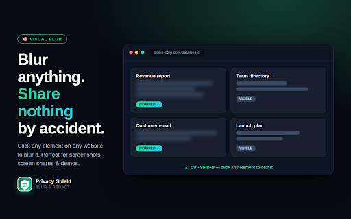 Privacy Shield: Blur & Redact :: Blur anything on any site, scrub secrets before AI. One-time license. 100% local.