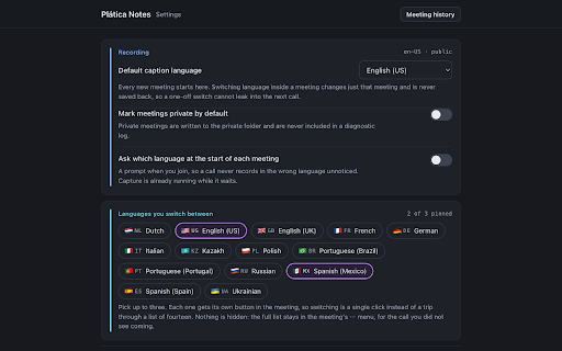 Plática Notes :: Saves Google Meet transcripts and chat locally.