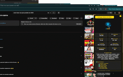 Zbee - SEO Analyzer for YouTube :: Mostra um painel SEO com volume, concorrência e score nas buscas do YouTube.