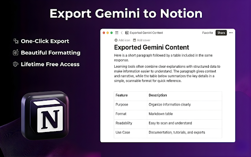 Gemini Exporter - Save Gemini to Word, PDF, Google Docs, Notion, and More :: A powerful Gemini exporter that saves your chats to PDF, Word, Google Docs & Notion in one click.