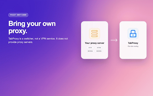 TabProxy — Per-Site Proxy Switcher :: Per-site proxy switcher. Route specific websites through your own HTTP/SOCKS5 proxies — system settings untouched.