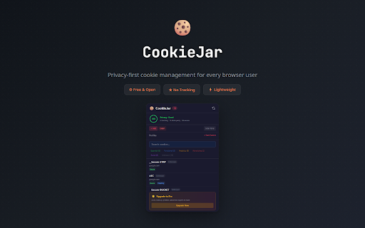 Cookie Manager & Editor - CookieJar :: EditThisCookie alternative for MV3. Edit, export & import cookies. Privacy score, auto-cleanup & smart categorization. 100% free.