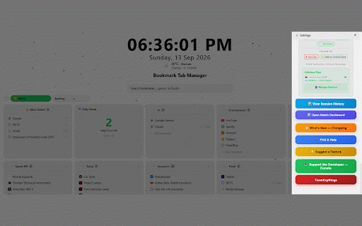 Bookmark Tab Manager :: Organize your bookmarks beautifully. Custom folders, drag & drop, clock, weather, themes and more on every new tab.