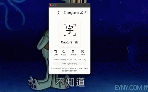 ZhongLens :: ZhongLens - a Chinese OCR extension that lets you use a popup dictionary on any content.