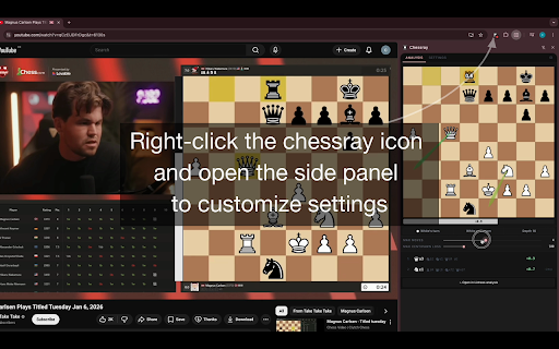 chessray :: Chess companion that draws and updates top moves + an eval bar on any chess video or stream as it plays. No manual scans.