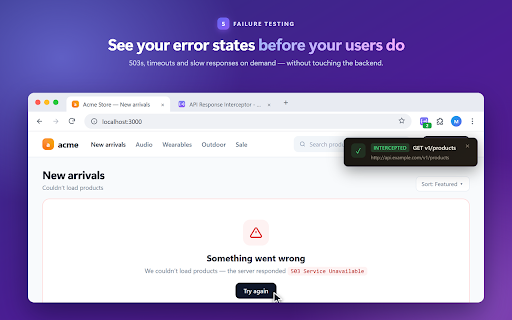 API Interceptor - Mock API Responses & Intercept HTTP Requests :: Mock API responses in one click. Capture a real request, turn it into a mock. No account, no cloud — nothing leaves your machine.