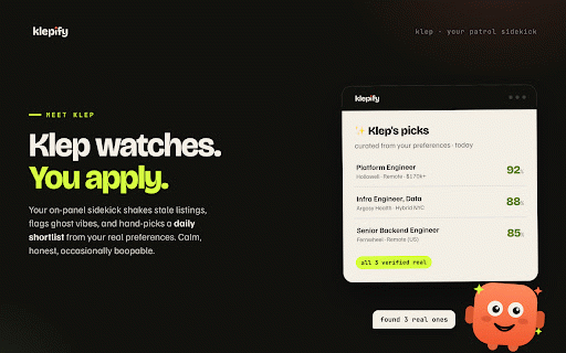 Klepify — the honest job-application engine :: Apply once. Klepify the rest. We tell you which jobs are real, then tailor your resume — without inventing a single line.