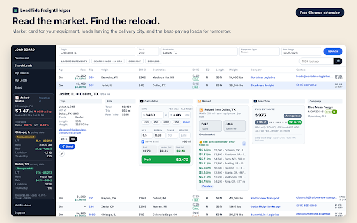 LoadTide Freight Helper :: Freight dispatch helper: broker credit ratings, fuel cost per lane, reload outlook, broker emails and a rate confirmation tracker.