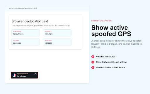 BP Location Spoofer :: Spoof GPS location in Chrome, set custom coordinates, save city presets, and exclude sites that need real location.