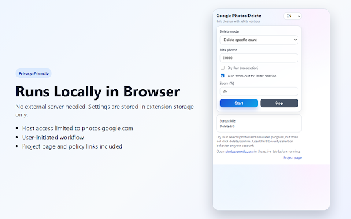 Delete All Google Photos - Bulk Tool :: Delete all Google Photos in bulk with safe dry run, stop control, and auto zoom-out.