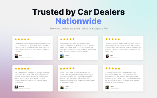 Facebook Marketplace Pro | The 1# FBMP AI Vehicle Lister & Stock Manager :: Post to FB Marketplace, Groups & Pages. Track listings, sales & prices. Sell 20–40% more monthly. 30-Day Free Trial. £57/mo.