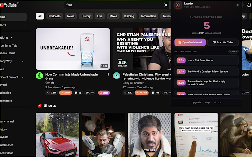 Krayto — YouTube Intelligence :: Real-time VPH, outlier detection, and AI script generation — inline on every YouTube video.