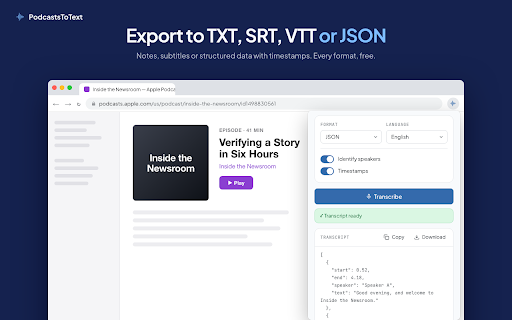 PodcastsToText :: Transcribe Spotify, Apple Podcasts, YouTube and TikTok to text with one click