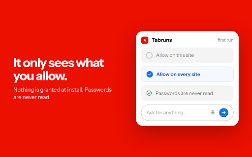 Tabruns: AI Browser Assistant & Form Filler :: AI assistant & chat for any website: fills forms, clicks buttons, answers questions, automates tasks. Nothing runs without your OK.