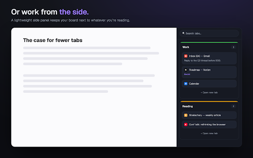 TabKan :: Organize your Chrome tabs and tab groups as a visual Kanban board - with notes, tags, to-dos, saved sessions, and a side panel.