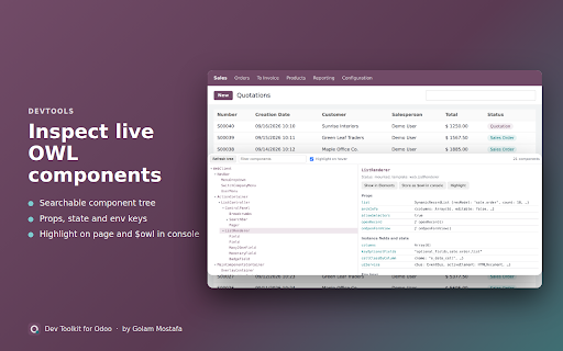 Dev Toolkit for Odoo :: Odoo developer toolkit: debug switcher, field inspector, domain builder, record compare, barcodes, screenshots, recording.