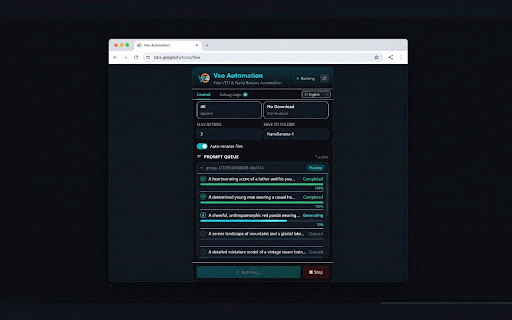 Free VEO Automation - Bulk VEO 3 & Nano Banana Google Flow :: Free bulk VEO 3 & Nano Banana automation on Google Flow. Batch generate videos & images, auto-download 4K, queue prompts at scale.