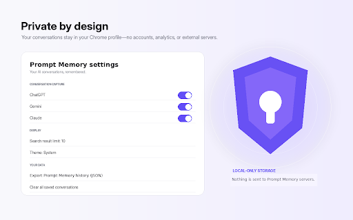 Prompt Memory :: Recall complete ChatGPT, Gemini, and Claude conversations while you type—stored locally and shown above the chat box.