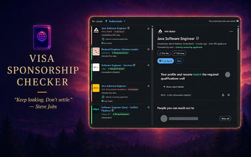 Visa Sponsorship Checker :: Highlights licensed or recognised sponsors directly on LinkedIn Jobs using bundled official registers.