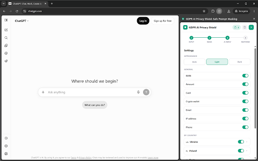 ChatDataMask: Data Leak Prevention for ChatGPT & Claude (GDPR) :: Local PII masking via tokenization: redact client names, contracts & financial details before ChatGPT or Claude see them