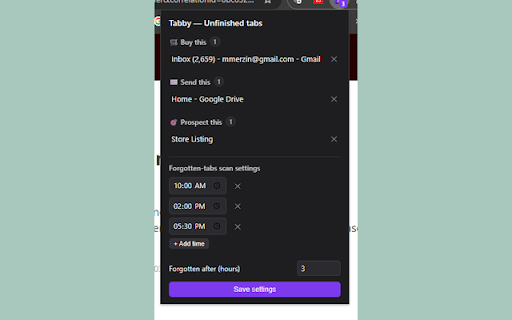 Tabby :: Asks if you still need a tab you've abandoned, and reminds you about forgotten tabs across all your windows.