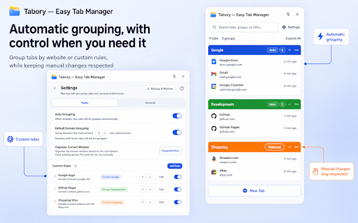 Tabory — Easy Tab Manager :: An easy, rule-based tab manager for Chrome.