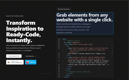 ScrapeStudio :: Turn Inspiration into Production-Ready Code in Seconds!, Extract HTML/CSS, build a personal component library. Try it now!