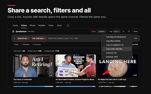 Needle for YouTube: Channel Search, Watch History Search & Filters :: The YouTube search that knows what you've watched. Search and filter channels, playlists, history, Watch Later and subscriptions.