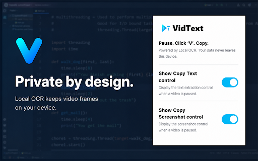 VidText: Copy Text from Video :: VidText: Pause videos to instantly copy text from the screen. 100% local processing. Frames stay on device. Free to use.