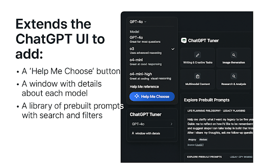 ChatGPT Tuner: Your ChatGPT Power Suite :: Enhance ChatGPT with quick model switching, expert prompts, and chat backups—tools to boost your productivity and creativity.