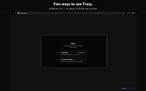 Tracy - Reading Companion :: Ask anything in natural language. Tracy sees what's on your screen and answers. Hands-free, works with web pages and PDFs.