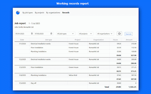 Timesheet app - work hours calculator :: Track your working day by job types, projects and customers (employers).