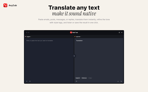 AnyDub :: Real-time translation of any audio in your browser: videos, podcasts, calls. Hear it in your language.