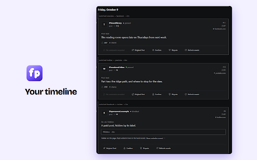 Feedprint - Save What Your Feed Showed You :: A signed archive of what your feed showed on X, Facebook, Instagram, TikTok and YouTube, kept on your computer. Anyone can check it.