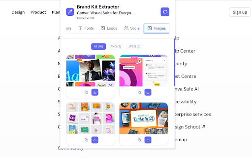 Brand Kit Extractor :: Instantly extracts colors, fonts, logos, social links and images from any website.