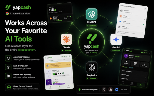 YapCash - Get Paid to Use ChatGPT & Claude :: Earn XP and redeem gift cards by chatting with AI. Tracks message activity on ChatGPT, Claude, Gemini, and Perplexity.