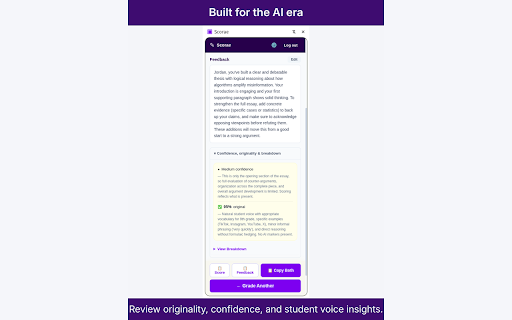 Scorae — Essay Grader for Google Docs, Canvas & Moodle :: Grade essays in Google Docs, Canvas, Blackboard and Moodle. You decide every grade. Student work is never stored. 15 free monthly.