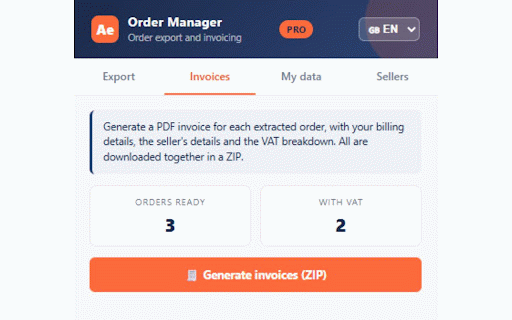 AliExpress Order Manager :: Export AliExpress orders to CSV and generate PDF invoices with VAT breakdown. Bilingual ES/EN. Freemium (Free/PRO).