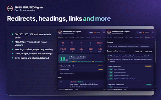 SBMM - SERP/SEO/AEO/GEO Signals & Tools :: SEO signals on Google, keyword volume, CPC and trend, one-click page audit, AEO/GEO analyzer, internal link tools and screenshots.
