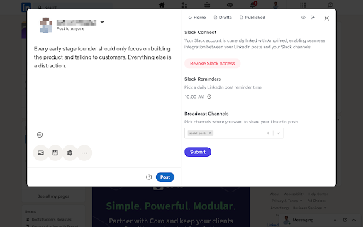 Amplifeed: Amplify Your Brand on LinkedIn :: Boost your LinkedIn presence with Amplifeed. Share an idea or a thought, we draft a LinkedIn post for you.