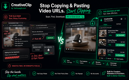 CreativeClip – HD Video Downloader & Creative Saver :: Find the videos on any page and save them in one click — full quality, no sign-up, no ads, completely private.